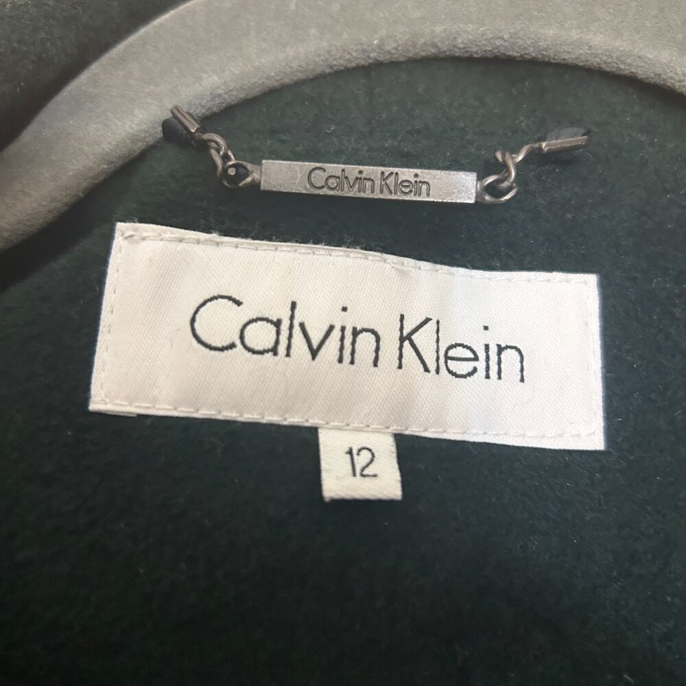 Calvin Klein Emerald Green Wool Angora Belted Dress Coat Women’s Size 12 - Picture 5 of 9